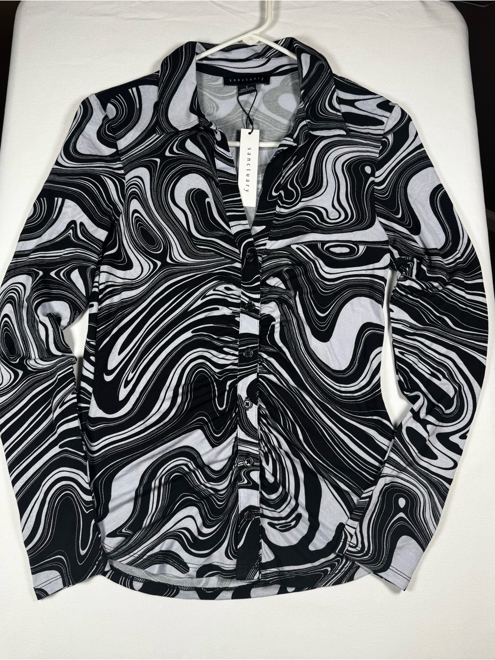 Sanctuary Black & White Marble Swirl Button-Down Shirt Size S - Picture 2 of 6